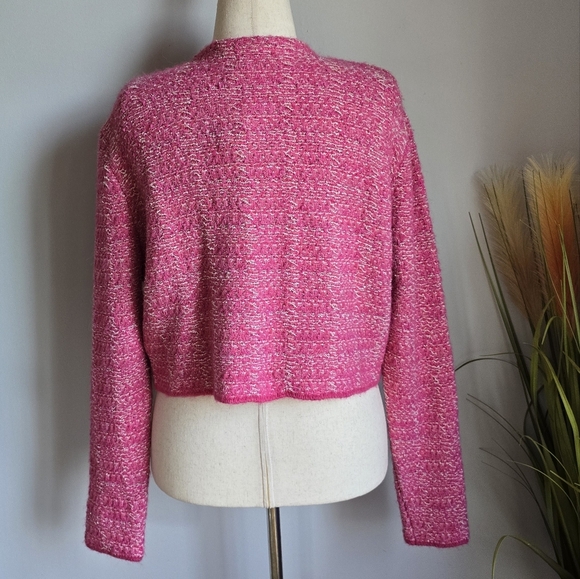 ZARA, New, Pink Tweed Texutred Weave Knit Cropped Blogger Fav Cardigan SZ XL - Picture 9 of 15